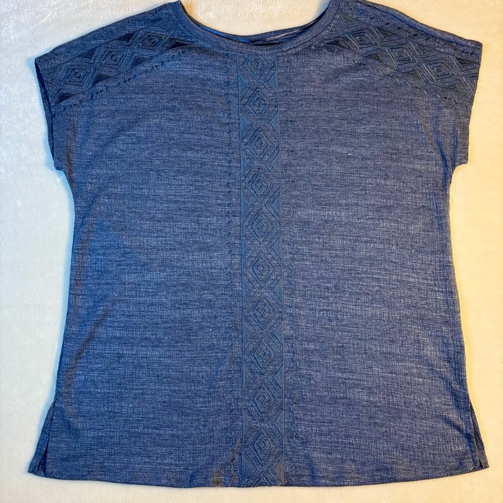 NWT Cable & Gage Women's Blue Cap Sleeve Embroidered Aztec Print Top Size S